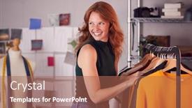  Presentation with rail - PPT theme featuring female-owner-of-fashion-business background and a coral colored foreground