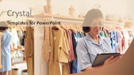  Presentation with using digital tablet - Colorful presentation design enhanced with female-owner-of-fashion-store backdrop and a lemonade colored foreground