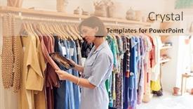  Presentation with using digital tablet - Slide set enhanced with female-owner-of-fashion-store background and a lemonade colored foreground