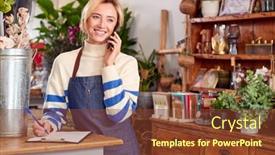  Presentation with female - PPT theme with female-owner-of-florists-shop background and a tawny brown colored foreground