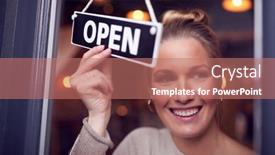  Presentation with open door - Amazing slide deck having female-owner-of-small-business backdrop and a coral colored foreground