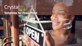  Presentation with coffee shop - Presentation design featuring female-owner-of-start-up background and a tawny brown colored foreground