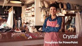 Presentation with gift - Colorful slide deck enhanced with female owner standing in gift backdrop and a tawny brown colored foreground