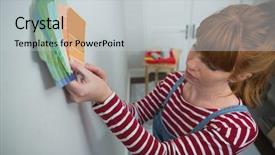  Presentation with color border bottom - Beautiful PPT theme featuring female painter matching color shades backdrop and a  colored foreground