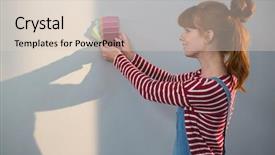  Presentation with color - Cool new PPT theme with female painter matching color shades backdrop and a  colored foreground