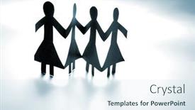  Presentation with cutout paper people standing around globe holding hands - Slides with female paper-chain holding hands background and a sky blue colored foreground