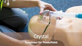  Presentation with resuscitation - Slide deck consisting of female paramedic during cardiopulmonary resuscitation background and a coral colored foreground