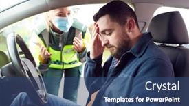  Presentation with road accident - Cool new PPT theme with female-paramedic-helping-male-driver backdrop and a ocean colored foreground