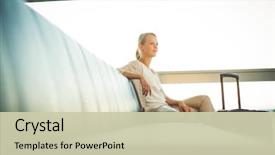  Presentation with airport - Theme with female passenger at the airport background and a soft green colored foreground