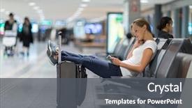  Presentation with airport - Amazing PPT layouts having female passenger at the airport backdrop and a dark gray colored foreground