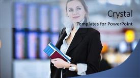  Presentation with pretty female military - Beautiful PPT theme featuring female passenger at the airport backdrop and a light blue colored foreground