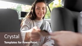  Presentation with credit card - Slide set consisting of female-passenger-giving-credit-card background and a violet colored foreground