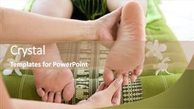  Presentation with giving - Slide deck featuring female patient a foot reflexology background and a coral colored foreground