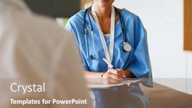  Presentation with female hospital patient - Audience pleasing theme consisting of female-patient-and-doctor backdrop and a coral colored foreground