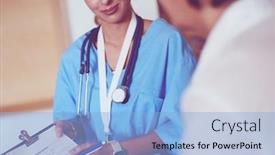  Presentation with female hospital patient - Presentation theme featuring female-patient-and-doctor background and a light blue colored foreground