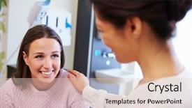  Presentation with female hospital patient - Audience pleasing presentation design consisting of female patient being reassured backdrop and a lemonade colored foreground