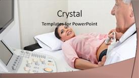  Presentation with ultrasound - Beautiful theme featuring female patient going through abdomen backdrop and a light gray colored foreground