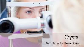  Presentation with eye doctor - Presentation design featuring female patient having her eyes background and a  colored foreground