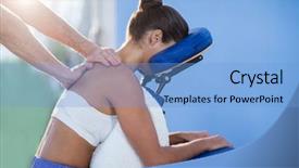  Presentation with sports massage therapist - PPT layouts having female patient in the clinic background and a light blue colored foreground