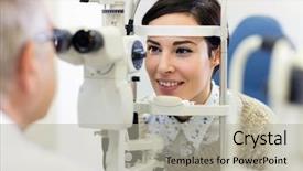  Presentation with review - Theme consisting of female patient is on ophthalmoscope background and a light gray colored foreground