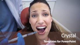  Presentation with dentist - Amazing PPT theme having female patient mouth at dental backdrop and a tawny brown colored foreground
