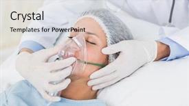  Presentation with female hospital patient - Presentation consisting of respirator - young female patient receiving artificial background and a sky blue colored foreground