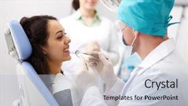  Presentation with dental assistant - Presentation having female patient receiving dental care background and a light blue colored foreground