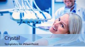  Presentation with dental - PPT theme having female patient smiling in dental background and a light blue colored foreground
