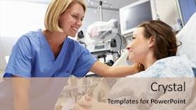  Presentation with emergency room - Colorful presentation theme enhanced with female patient talking to nurse backdrop and a coral colored foreground