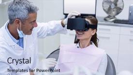  Presentation with virtual assistant - Colorful PPT theme enhanced with female patient virtual reality headset backdrop and a light blue colored foreground