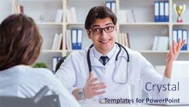  Presentation with nurse a male patient - Cool new PPT layouts with female patient visiting male doctor for regular check-up in hospital backdrop and a sky blue colored foreground