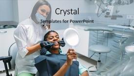  Presentation with dental nerves - Presentation design enhanced with female patient whitening procedure dental background and a light blue colored foreground