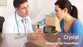  Presentation with surgery - PPT theme with female patients - american doctor talking to woman background and a coral colored foreground