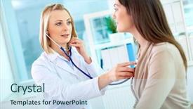  Presentation with heart beat - Theme consisting of female patients - portrait of confident practitioner checking background and a sky blue colored foreground