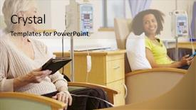  Presentation with chemotherapy - Presentation design having female patients undergoing chemotherapy treatment background and a soft green colored foreground