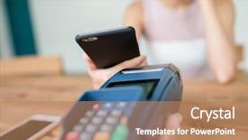  Presentation with pos - Theme enhanced with female pay on mobile phone background and a coral colored foreground