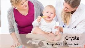  Presentation with baby medical - Audience pleasing presentation consisting of female pediatric care specialist smiling backdrop and a soft green colored foreground