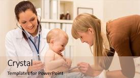  Presentation with pediatrician - Presentation featuring female pediatrician checking cute baby background and a coral colored foreground