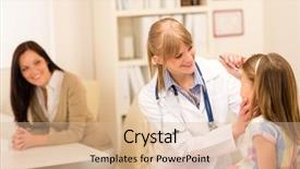  Presentation with childs - Slide set consisting of female pediatrician doing eye check background and a lemonade colored foreground