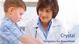  Presentation with filipino child playing - Cool new presentation design with female pediatrician playing with child backdrop and a sky blue colored foreground