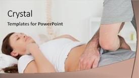  Presentation with physiotherapist - Amazing PPT theme having female pelvis - brunette woman lying while backdrop and a light gray colored foreground