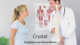  Presentation with doctor office - PPT theme enhanced with female pelvis - content doctor holding skeleton background and a light gray colored foreground