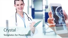  Presentation with hand holding pencil - Beautiful PPT theme featuring female pelvis - hand holding smartphone against wheelchair backdrop and a cool aqua colored foreground