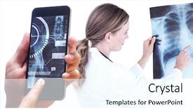  Presentation with female pelvis - Presentation consisting of female pelvis - hand holding smartphone against white background and a cool aqua colored foreground