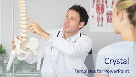  Presentation with doctor office - Colorful presentation enhanced with female pelvis - handsome doctor showing a patient backdrop and a sky blue colored foreground