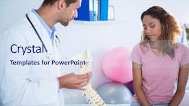  Presentation with spine - Theme enhanced with female pelvis - physiotherapist explaining spine model background and a sky blue colored foreground