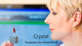  Presentation with hearing test - Audience pleasing PPT layouts consisting of female pensioner with hearing backdrop and a light blue colored foreground