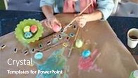  Presentation with pensioner - PPT layouts having female-pensioner-with-paintbrush-preparing background and a coral colored foreground