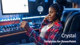  Presentation with performer - Colorful presentation theme enhanced with female performer at the monitor backdrop and a navy blue colored foreground