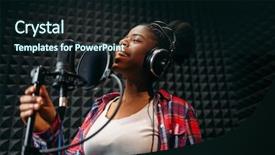  Presentation with recording studio - Presentation design having female performer songs in audio background and a wine colored foreground